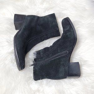 Essentials Black Suede Booties Chunky Heel Zippered Womens Casual Square Toe 5